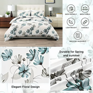 Juego de Ropa de Cama King de 4 Piezas con <span class=keywords><strong>Estampado</strong></span> Floral <span class=keywords><strong>Nórdico</strong></span> Moderno, Funda Nórdica Reversible, Sábana Plana y Fundas de Almohada, Duradero para Todas las Temporadas, 100% - Product Image 5