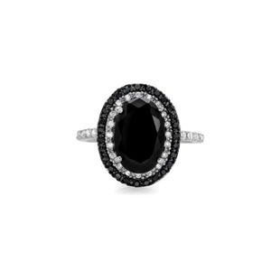 Black Oval and Round Cut Moissanite Double Halo Rose Gold Engagement <b>Ring</b> for Women - Product Image 3