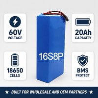 Paquete de Baterías de Litio de 60V 20Ah 18650 para Motocicleta Eléctrica, BMS Integrado 16S8P para Scooter y Bicicleta Eléctrica