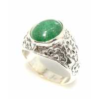 Bague pour homme en argent sterling 925, fleur ovale, pierre d'agate verte, sertissage clos, plaqué rhodium, certifiée IGI, bijoux fins, usage quotidien