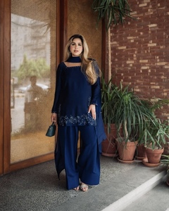 Nueva colección de diseñador Natural Crep Silk Top-Bottom y Dupatta Set completamente cosido y listo para usar para fiestas - Product Image 4