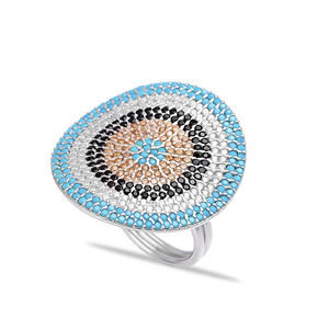 Elegante ojo turco diseño tradicional racimo anillo turquesa forma única venta al por mayor hecho a mano 925 joyería de plata esterlina - Product Image 1