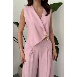 Conjunto de Chaleco Asimétrico y Pantalones Rosa - Rosa - Product Image 4
