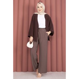 Brown for Tencel Casual <b>Trousers</b> with <b>Elastic</b> <b>Waist</b> Wide Leg and Pockets Breathable Pleated Pants Mid <b>Waist</b> Wrinkled Technics - Product Image 3
