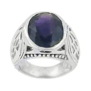 Bague Statement pour Homme en Argent Sterling 925 avec Topaze Ovale Taillée et Saphir Plaqué Rhodium – Bijou Fin, Idéal Cadeau - Product Image 2