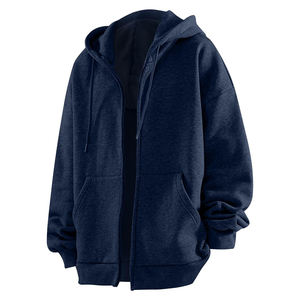 Sweats à capuche personnalisés de couleur bleu marine pour hommes, vêtements chauds d'hiver à manches longues pour adultes avec fermeture à glissière brodée à motif uni - Product Image 1