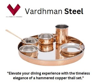Handcrafted Copper Hammered Thali Set <b>Portable</b> Dinnerware for Every Occasion - Product Image 2