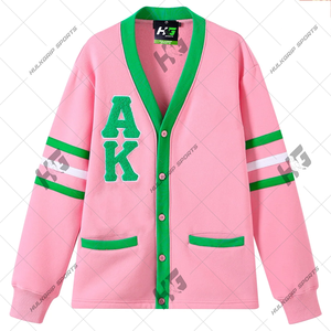 เสื้อคาร์ดิแกนขนแกะอัลฟา1908สำหรับทุกเพศเสื้อคาร์ดิแกนมีฮู้ดสำหรับสตรีสีขาวและสีเขียวตามสั่ง - Product Image 1