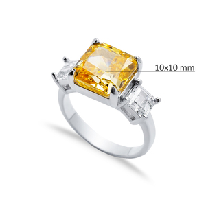 Orange Quartz CZ Pierre Carré Conception Cluster Zircon 925 Bague En Argent Sterling En Gros Bijoux Turcs - Product Image 2