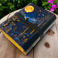 Carnet en cuir 400 pages imprimé phases de lune, forêt, avec sangle de verrouillage, papier festonné fait main, couverture rigide, style classique, thème sorcière sous la lune