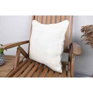 18x18 Beige Wool Rug Farmhouse Rustic <b>Pillow</b> with <b>Feather</b> Filling Woven Vintage Floral Square Shape for Home & Sofa Use - Product Image 3