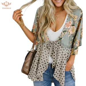 Cárdigan tipo Kimono Floral de calidad superior para mujer, manga con volantes, retales ligeros, lazo bohemio fluido, cubierta holgada, venta al por mayor, BD - Product Image 2