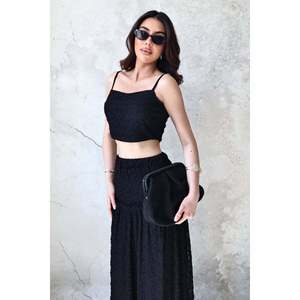<b>Black</b> <b>Lace</b> Blouse and Ruffled Skirt Set - <b>Black</b> - Product Image 3