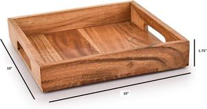 Plateau de service en bois d'acacia à succès avec poignées Idéal pour le petit-déjeuner, le café et les plateaux de rangement - Product Image 5