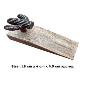 Artisanat Articles cadeaux Butée de porte en bois avec boutons de cactus antiques en laiton coulé - Product Image 2