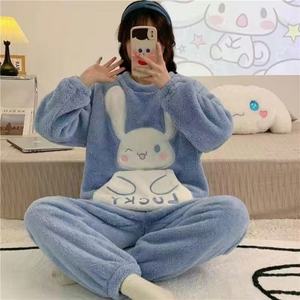 Ensembles de pyjama en flanelle pour femmes - Imprimé d'animaux mignons de dessin animé, vêtements de nuit chauds et épais pour l'automne et l'hiver, pyjamas amples et vêtements de maison - Product Image 3