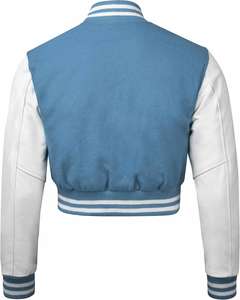 Custom Cropped Varsity <b>Jacket</b> <b>Women</b> Baseball Style High School Letterman OEM ODM Crop Bomber Sheep Skin Crocheted Quick Dry - Product Image 2