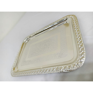 Oval Silver Serving <b>Tray</b> Beverages Display <b>Tray</b> With Artwork on Sale for Home Hotel Kitchenware Tabletop Supplies - Product Image 3