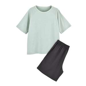 Conjunto de pantalones cortos informales de verano de alta calidad, de algodón grueso Jersey, pantalones cortos de manga corta, transpirables, holgados, sólidos - Product Image 3