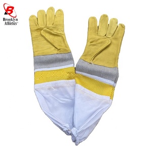 Cómodos guantes de apicultura a prueba de cortes con mangas largas hechos de algodón y cuero para el manejo de animales Ropa de seguridad en el trabajo - Product Image 6