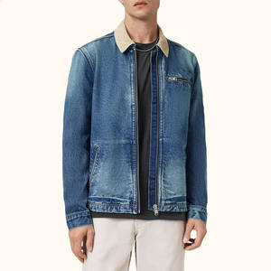 Chaquetas vaqueras de alta calidad para hombre, chaqueta vaquera de manga larga con bolsillos y cremallera, chaqueta informal azul lavada - Product Image 2