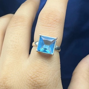 Solid 925 Square Shape Natural Blue Topaz <b>Ring</b> for Women Fine Jewelry with November Birthstone Engagement Vintage Prong Setting - Product Image 3