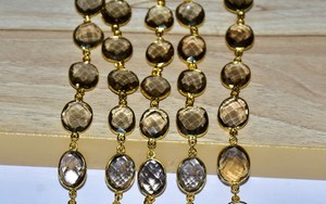 Chaîne de chapelet de lunette de pierres précieuses en quartz fumé naturel plaqué or de qualité supérieure, chaîne de connecteur pour la fabrication de bijoux au prix de gros - Product Image 6
