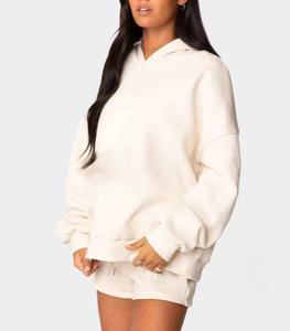 Conjunto de Sudadera con Capucha y Pantalones Cortos Extra Grandes para Mujer, Algodón Suave, Corte Holgado, Estilo Casual de Verano, Atuendo Moderno de Moda Urbana, Hasta la Rodilla, Color Sólido - Product Image 6