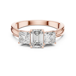 Or jaune 14 carats, princesse et émeraude, diamant de laboratoire |   Bague de fiançailles |   Nouveau diamant cultivé - Product Image 3