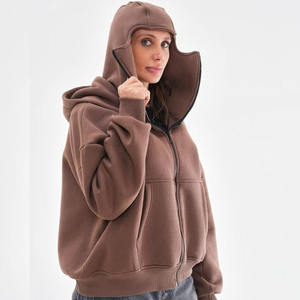 Sudadera con capucha con cremallera completa unisex 100% algodón logotipo personalizado estilo Hip Hop bordado invierno de gran tamaño hombres cremallera Sudadera con capucha patrón sólido - Product Image 4