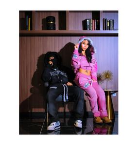 Streetwear OEM de haute qualité pour hommes, survêtement vintage à capuche délavé à l'acide et pantalon de survêtement évasé, ensemble de jogging brodé - Product Image 6