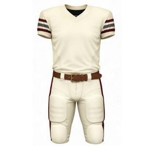ชุดอเมริกันฟุตบอลคลาสสิกแบบครีม  เสื้อเจอร์ซีย์คอวีแบบซับลิเมชั่น พร้อมแถบสีบนแขนเสื้อ และกางเกงแบบมีแผ่นรองแบบดั้งเดิม - Product Image 2
