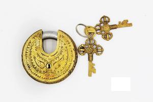 Shankh-candado de bloqueo Circular de latón, candado de bloqueo hecho a mano antiguo funcional para seguridad con 2 llaves - Product Image 5