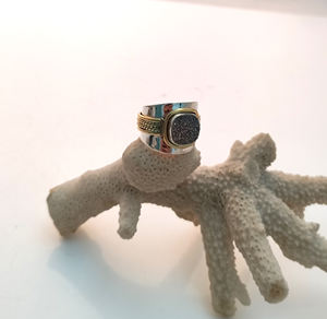 Anillos de dedo 925 de plata esterlina delicada de moda para mujeres y niñas Negro Druzy y ajuste de bisel de flores para fiestas joyería de moda - Product Image 3