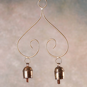 Campana de Navidad de Metal doble recubierta de cobre hecha a mano, diseño Vintage, campanas doradas para decoración de pared del hogar, colgante de pared de Navidad - Product Image 4