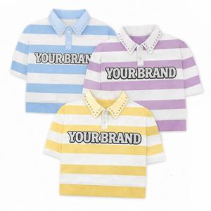 Polo de rugby à rayures verticales personnalisé pour hommes, 100 % coton, broderie en strass, coupe ample, style streetwear - Product Image 4