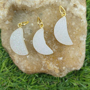 Wholesale 925 Sterling <b>Silver</b> Crescent Moon White Druzy Pendant <b>Necklace</b> for Women Trendy Gold Plated Charm Jewelry - Product Image 2