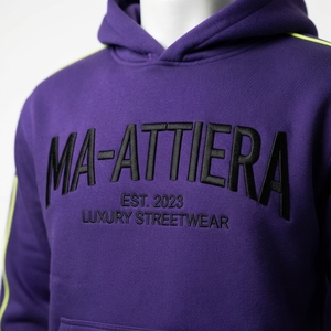<b>Men</b> Purple Hoodie Tracksuit Set Lime Green Lining Side Stripes <b>Pullover</b> Sweatshirt Jogger Pant Sportswear Gym Fitness Activewear - Product Image 5