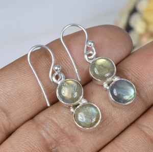 ต่างหูห้อยเงินสเตอร์ลิงทำด้วยมือตะขออัญมณีแลบราโดไรต์925เครื่องประดับที่หรูหราของขวัญวันเกิดต่างหูหิน2ชิ้น - Product Image 3