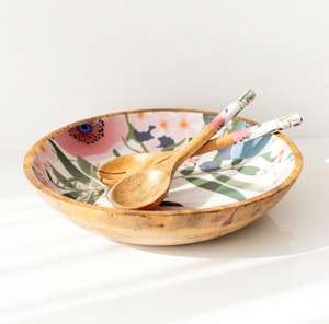 Exquisito juego de utensilios de cocina de esmalte de madera para fiestas con acentos de esmalte vibrante cuencos cucharas cuchillo de queso-Craft Emporium - Product Image 2