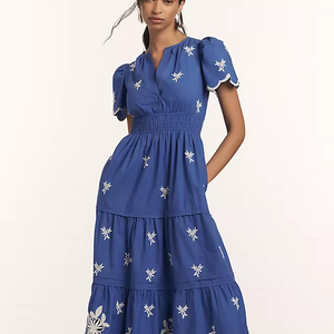 Robe longue d'été décontractée pour femmes brodée Style ukrainien 100% coton tissé taille naturelle pour les vacances - Product Image 1