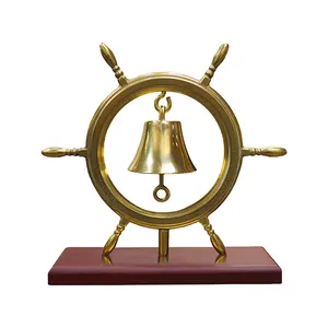 Hot Selling Brass Wheel Desk Bell Gold Finished Trending Antique Nautical Ship Wheel Design Desk Bell For Wholesale Supplier