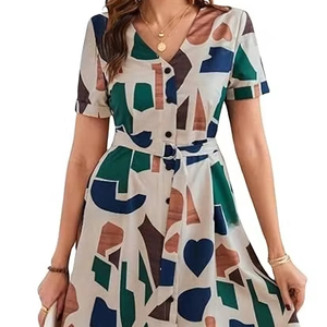 เดรสสั้นผ้าฝ้ายอินเดียแบบซักได้เป็นมิตรต่อสิ่งแวดล้อมทำด้วยมือพิมพ์ลายบล็อกทันสมัยชุดปาร์ตี้ฤดูร้อนแบบลำลองออกแบบเองสำหรับเจ้าสาว - Product Image 1