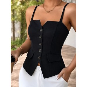 Blusa de Satén con Tirantes para Mujer, con Bordado Frontal, 36792 - Negro - Product Image 1