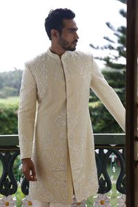 BEAUTIFUL DESIGNER ZARI HEAVY EMBROIDERY on GROOM SHERWANI,<b>PANT</b> & TURBAN WITH EMBELLISHED CRYSTAL GLASS BEADS,DABKA WORK=2024 - Product Image 2
