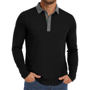 Polos Personalizables de Manga Larga para Hombre para Primavera/Verano, Tejido Jersey Transpirable con Cuello Alto y Diseño Sólido - Product Image 2