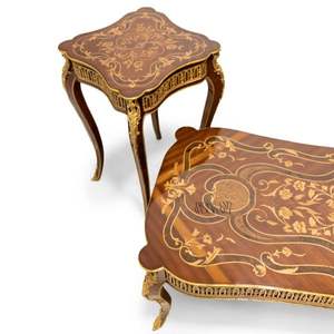Luxury <b>Curved</b> Classic Inlaid Wooden <b>Coffee</b> <b>Table</b> Set - Product Image 5