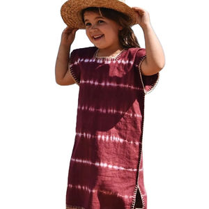 Ropa hecha a mano bonita de manga corta con cuello cuadrado para niños, ropa de talla grande con tinte de corbata, decoración de encaje, patrones tejidos, ropa de playa Natural - Product Image 1