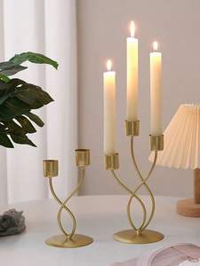 Bougeoir en métal doré à 3 têtes, candélabre circulaire, centre de table de mariage, décoration moderne pour la maison, style nordique - Product Image 5