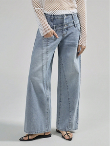 กางเกงยีนส์ขาตรงเอวสูงสำหรับผู้หญิงกางเกงยีนส์ทรงหลวมกางเกงเดนิมระบายอากาศได้แบบลำลองสำหรับผู้หญิงสำหรับฤดูร้อน - Product Image 2